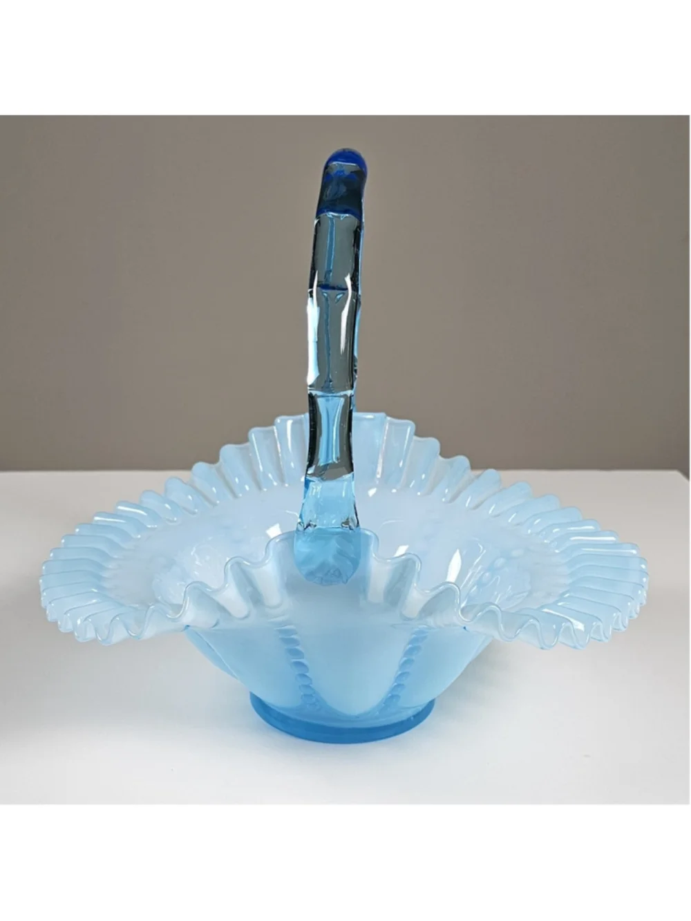 Vintage Fenton Blue Overlay Beaded Melon 9